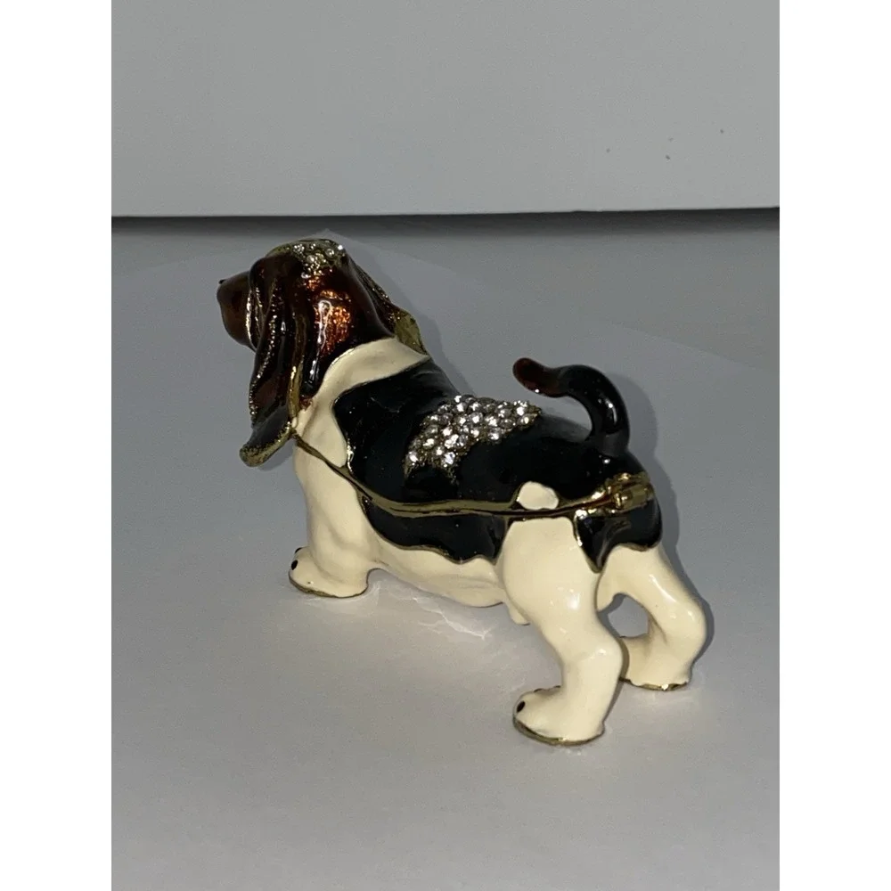 Basset‎ Hound Dog Trinket Box Enamel Crystal Hinged Lid Jeweled Collection